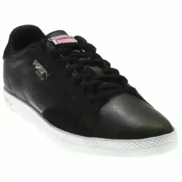Puma Women's Match Lo Basic Sports Black Leather Sneaker Tennis Shoe - Picture 1 of 10